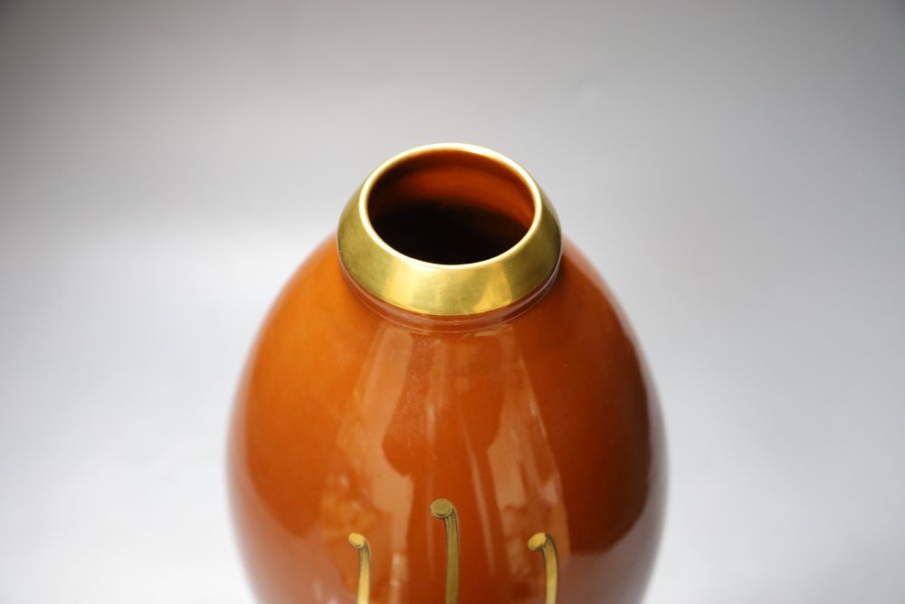 An ovoid earthenware jar decorated by Pinon-Maurice, signed in gilt, 34cm
